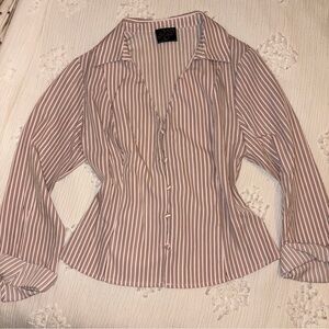 Light Pink and Brown Striped Button-Up Top